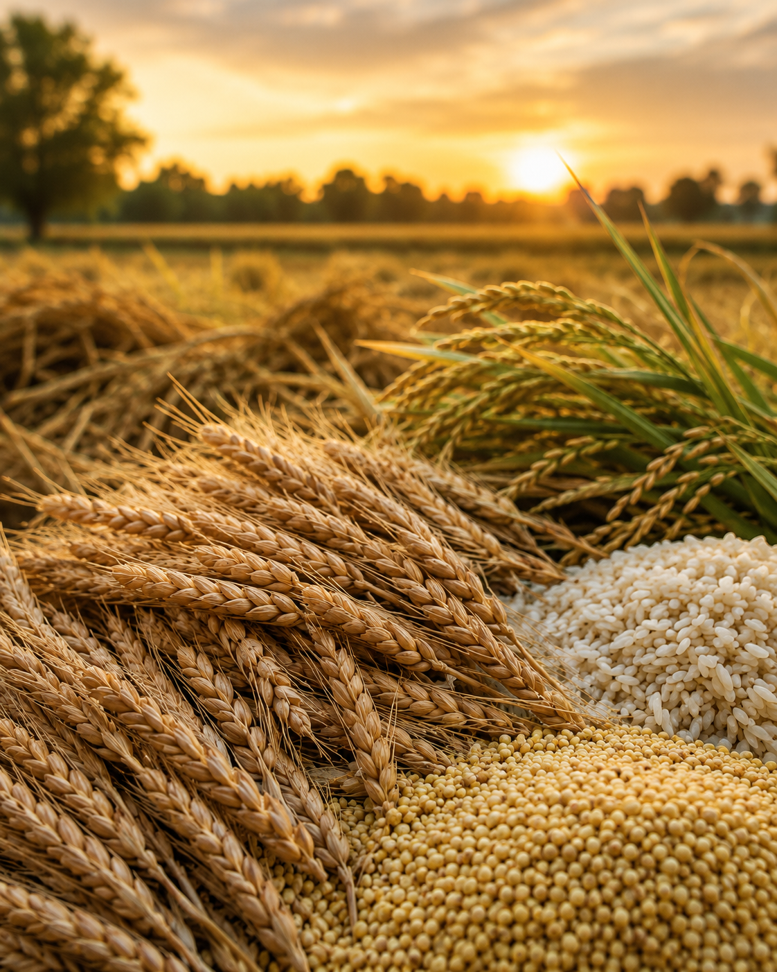 Grains including rice wheat millets and sorghum
